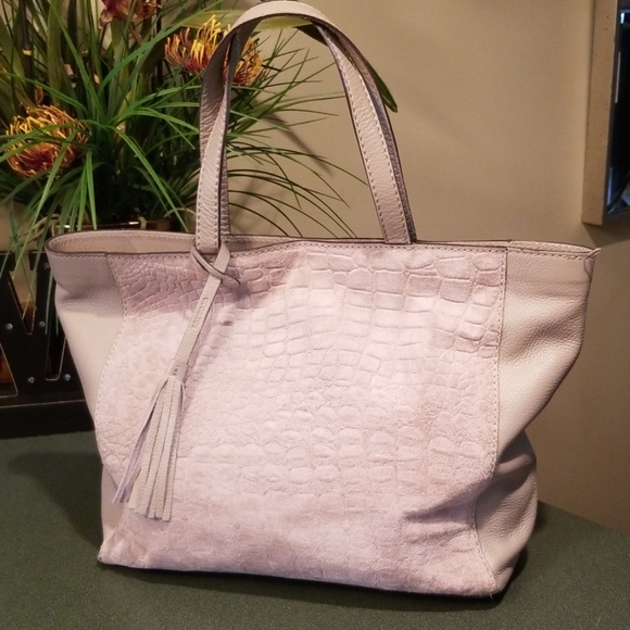 taupe leather tote bag
